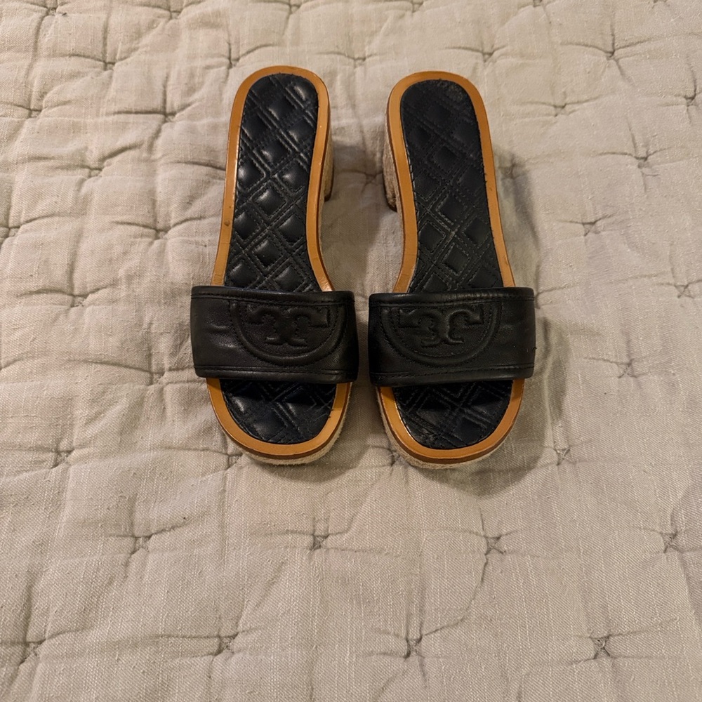 Tory Burch Black Quilted Everly Slide Sandals